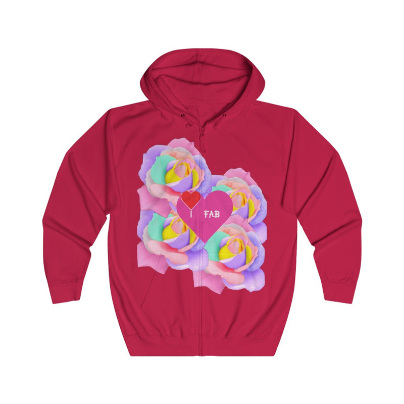 Im Fabolous FloralLove Unisex Full Zip Hoodie (RedHeart)